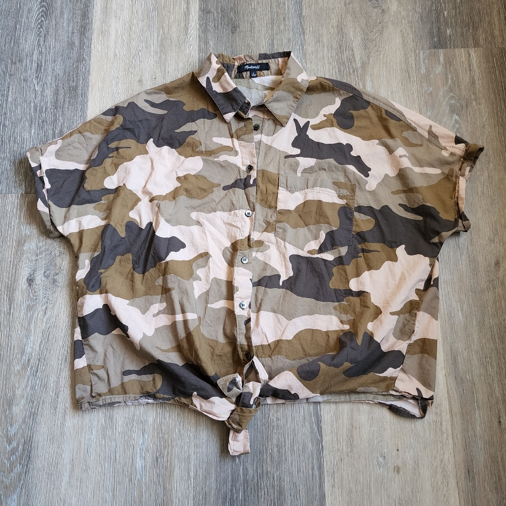 MADEWELL CAMO TIE FRONT SHIRT